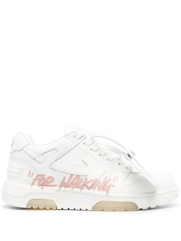 Off White Out Of Office For Walking Leather Sneakers White Pink