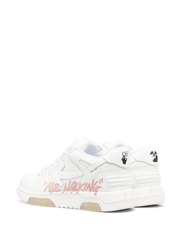 Off White Out Of Office For Walking Leather Sneakers White Pink