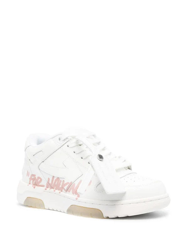 Off White Out Of Office For Walking Leather Sneakers White Pink